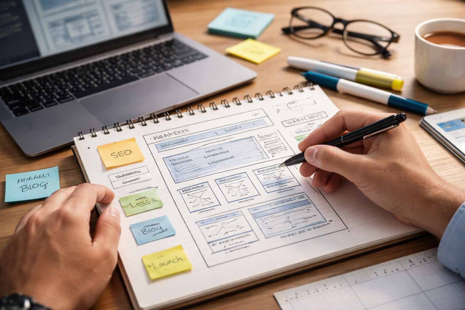 hand drawn website structure layout draft
