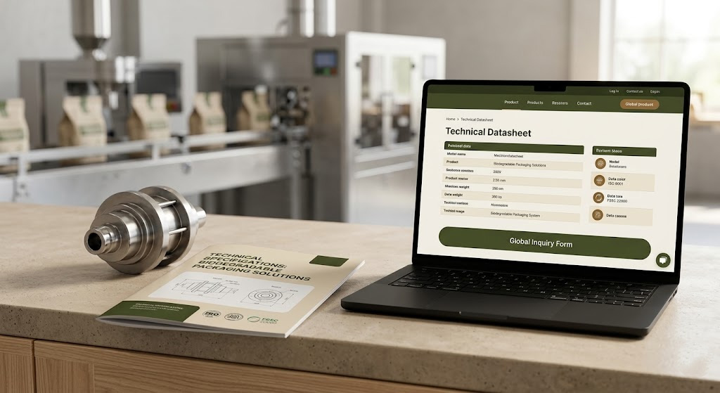  Highly detailed industrial component and printed technical specifications showing ISO certification on a professional B2B website.