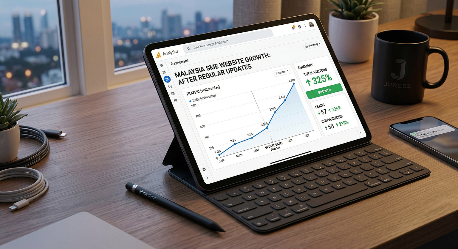 Google Analytics showing traffic growth after regular website updates for Malaysia SME (JPress)