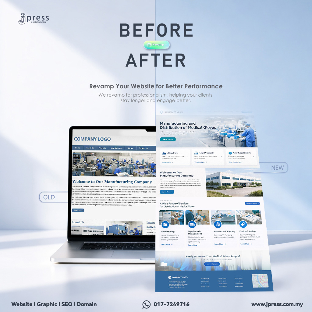 Professional B2B industrial website redesign comparison by JPress Malaysia